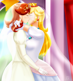 princess daisy and princess peach kissing