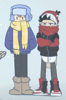 Bundled up from cold.