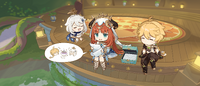 Aether and Paimon celebrating Nilou's birthday from CN web event (2023)