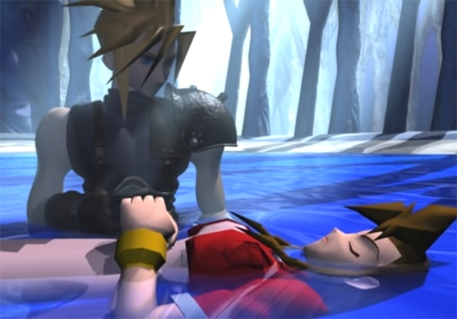 final fantasy cloud and aerith kiss