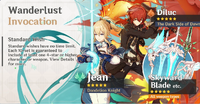 Jean and Diluc being featured in the first Wanderlust Invocation banner
