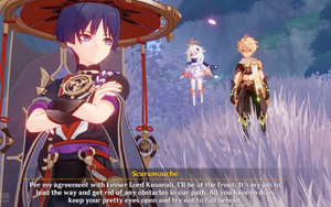 Scaramouche compliments Aether's golden eyes