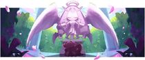 Hollyberry Cookie looking at Eternal Sugar Cookies statue