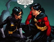 Cass as Black Bat with Tim as Red Robin