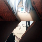 Gojo's stares intently at Geto's face before he is sealed.