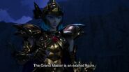 Aphrodite saying that the Pope is an exalted figure. From Knights of the Zodiac (2019)