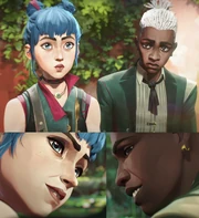 Ekko bonds with Powder, giving her a glimpse of her sister Vi as an adult and advising her to embrace her potential to change the world