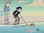 Ricky pokes Tidy's body with a branch, much to Spencer's chagrin.