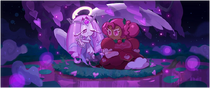 Eternal Sugar Cookie covering Hollyberry Cookie with her wing