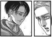 Levi softly staring back at Erwin