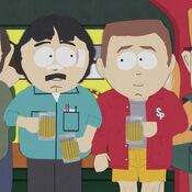 Stephen and Randy drinking with the others after the kids won the baseball game in 'The Losing Edge'.