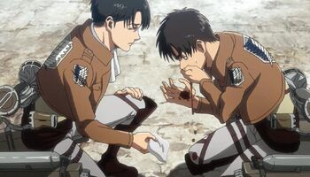 Levi helps Eren