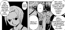 Ino expresses her anger and annoyance with Sasuke when she learns of Sakura's crush.