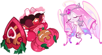Eternal Sugar Cookie and Hollyberry Cookie in a gacha sequence animation, with their eyes closed
