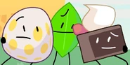 Leafy pulls Eggy and Cake closer