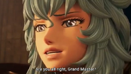Aphrodite looking concerned, asking Saga if he's okay. From Knights of the Zodiac (2019)