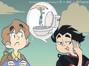 Ricky whispers Spencer about flushing Tidy down the toilet.