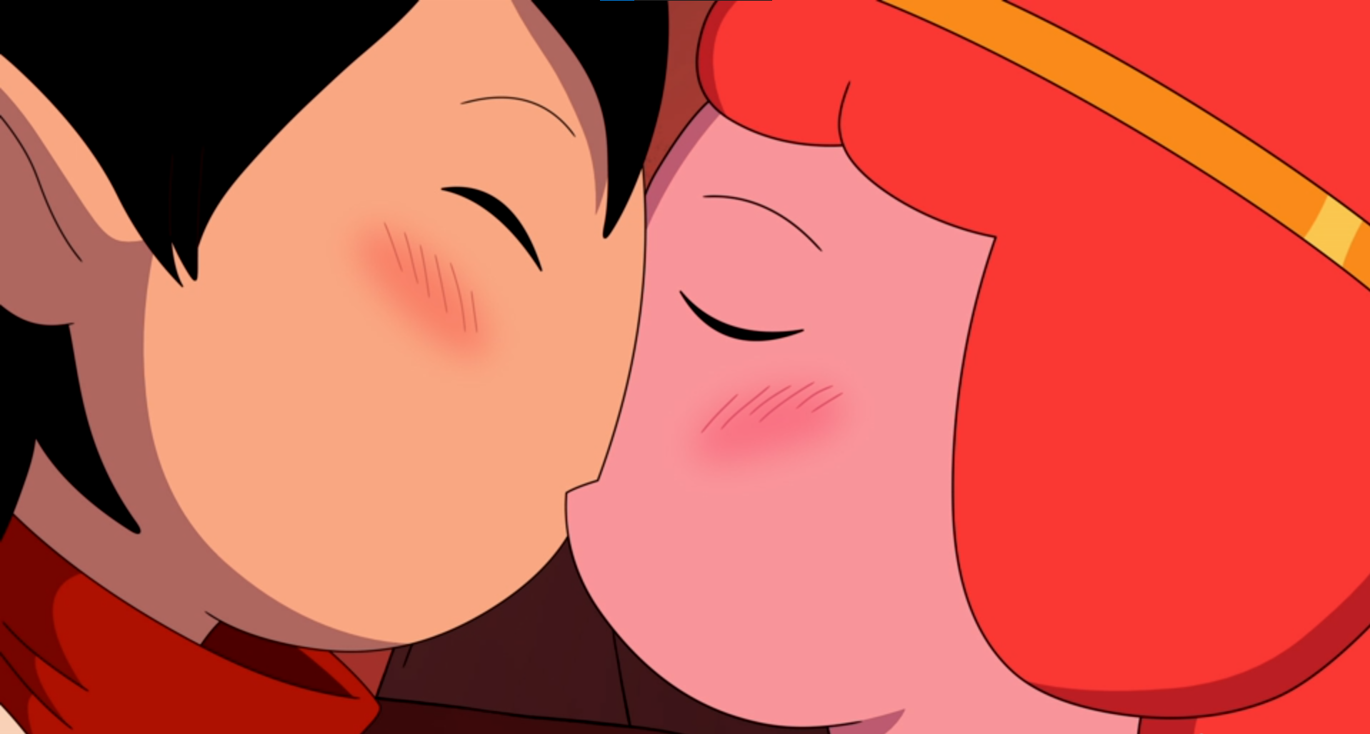 adventure time finn and princess bubblegum kiss on the lips