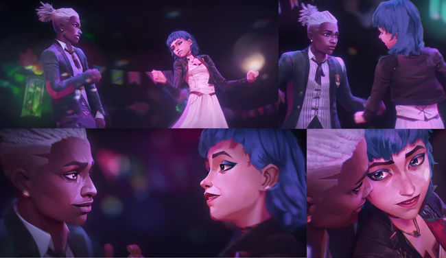 Ekko and Powder dance together at the party later that night