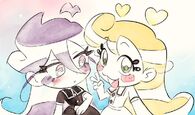 A drawing of Nvee and Glee semingly taking a photo together.