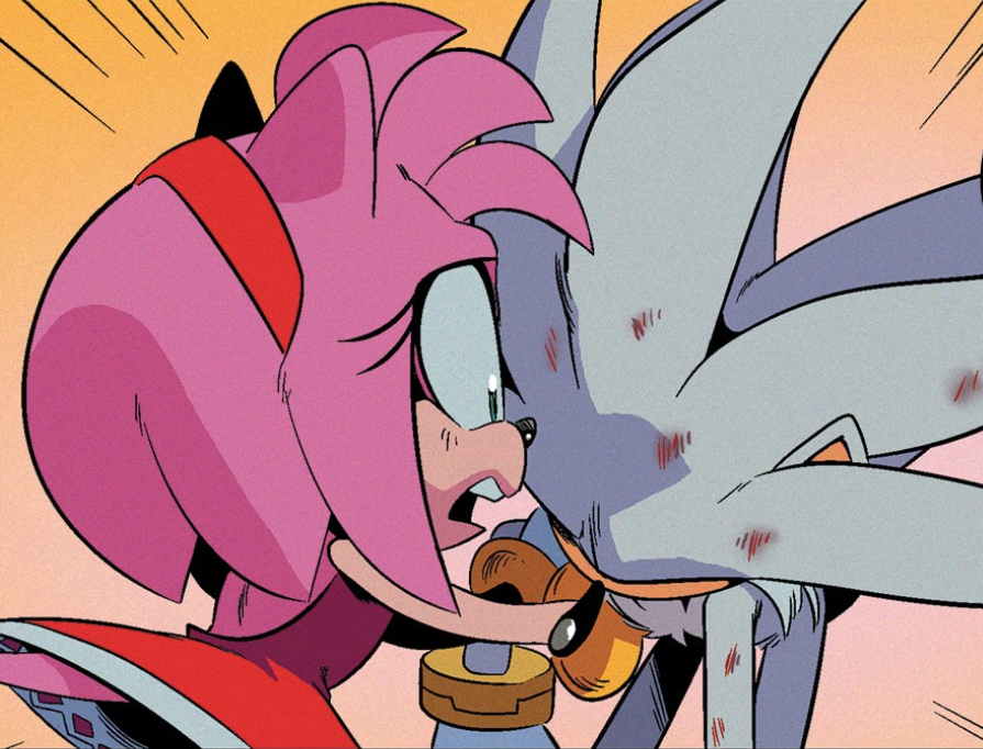 Silver, Shadow and Sonic protecting Amy Rose from anyone who dares