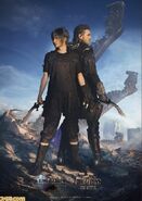 Promotional art of Nyx and Noctis holding the kukris. Noctis holds the Insomnian-wrought blade.