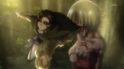 Levi saves Eren from the Female Titan