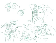 Two out of four sketches made by Rebecca Suger of the two.