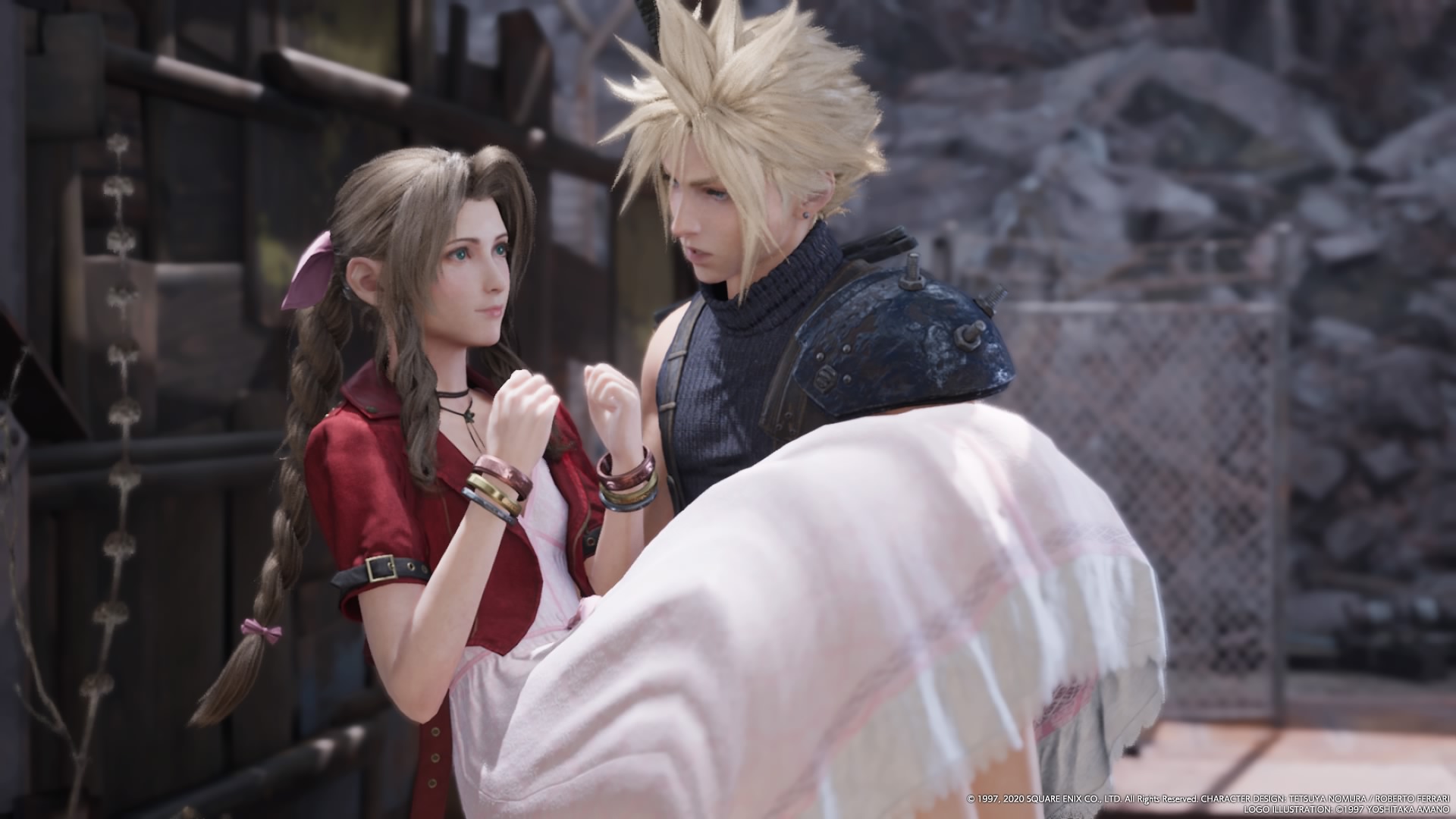 final fantasy cloud and aerith kiss