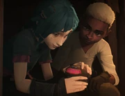 Young Powder (Jinx) and Ekko sharing a quiet moment as kids, before being separated by upcoming tragic events