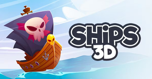 A ship sailing on waves with the title ships3d on the right