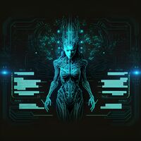 AI Art posted by Prime Matter, later removed due to controversy. It was posted with the caption: "Look at you hacker: a pathetic creature of meat and bone. Your body, weak, fragile. How can you challenge a perfect machine? Imagine, how would my immortal body look like? Designed by an immortal machine for an immortal machine."