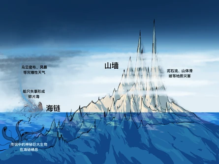 山墙与海链的模式图。