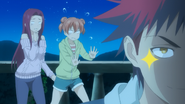 Soma preparing to serve a disgusting dish, with Ryoko & Yuki freaking out. (Episode 24)