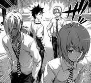 The qualifiers collide.png (440 KB) Akira and Hisako walk past Sōma and Takumi after the first day of the Main Tournament ends. (Chapter 72)