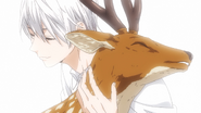 Eishi gently holding a deer. (Episode 48)