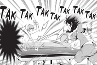 Satoshi playing ping pong against Megumi