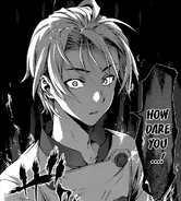 A furious Takumi reacts after Subaru spits on his Mezzaluna. (Chapter 75)