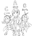An illustration with Cilla, Alice and Berta