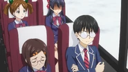 Madoka on the bus heading towards the first exam. (Episode 51)