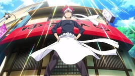 Sōma standing in front of Restaurant Yukihira