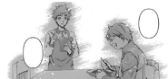 Sōma waits to take his next order while Shimizu nostalgically tastes the Mitamura Special Napolitan. (Chapter 108)