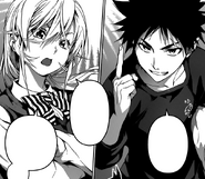 Sōma confronts Erina after his Semifinal Shokugeki match, taunting her. (Chapter 89)