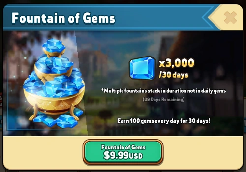 Fountain of Gems Purchase Screen
