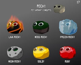 Original Moon Rocky, Molten Rocky, Golden Rocky and Mossy Rocky concept art made by TP
