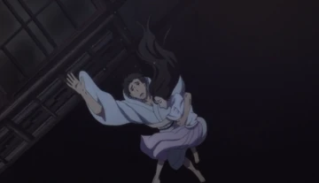 Miyokichi and Sukeroku falling in Kikuhiko's version of the story