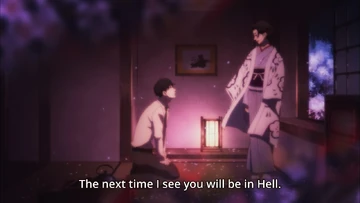 Miyokichi confronting Kikuhiko after their breakup
