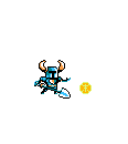 Sprite of Shovel Knight using the Alchemy Coin.