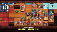 Shovel Knight on the map, entering Magic Landfill. (Pocket Dungeon)