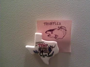 Early concept art of a Troupple on a post-it note.